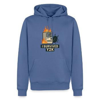 Y2K Pixel-Katastrophe – Ich lebe! - Männer Premium Bio Hoodie - Taubenblau - Vorne - Nico (187cm)