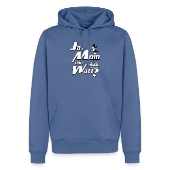 Ja Moin oder Watt? - Männer Premium Bio Hoodie - Taubenblau - Vorne - Nico (187cm)