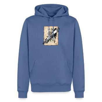 Botanische Illustration mit Vandal Übermalung - Männer Premium Bio Hoodie - Taubenblau - Vorne - Nico (187cm)