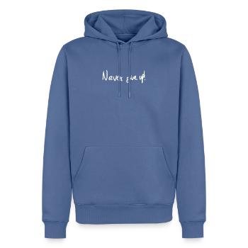 ne jamais abandonner - Sweat à capuche Premium bio Homme - bleu pigeon - Devant - Nico (187cm)