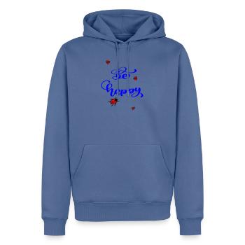 Sois heureux - Sweat à capuche Premium bio Homme - bleu pigeon - Devant - Nico (187cm)