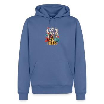  I Love Jacking Off Poker Karten und Spielkarten - Männer Premium Bio Hoodie - Taubenblau - Vorne - Nico (187cm)
