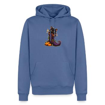 Katze im Hexenstiefel - Männer Premium Bio Hoodie - Taubenblau - Vorne - Nico (187cm)