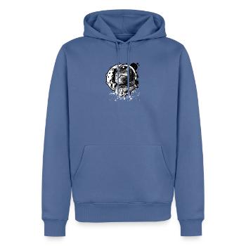 Kosmische Katze im Retro-Raumanzug - Männer Premium Bio Hoodie - Taubenblau - Vorne - Nico (187cm)