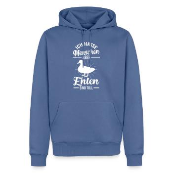 Ich hasse Menschen aber Enten sind toll - Männer Premium Bio Hoodie - Taubenblau - Vorne - Nico (187cm)