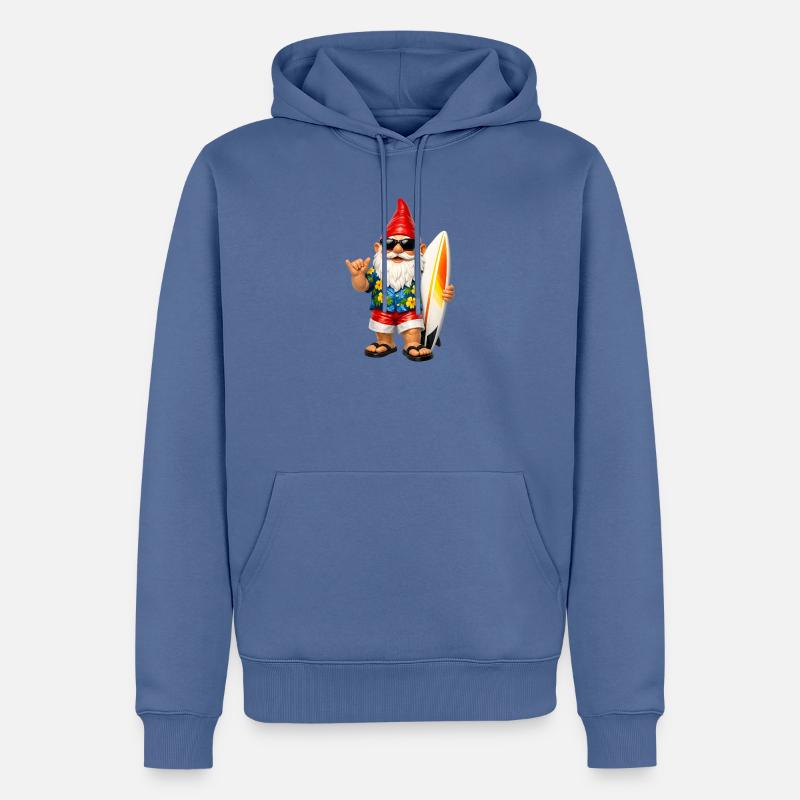 Cooler Gartenzwerg mit Surfbrett - Männer Premium Bio Hoodie - Taubenblau