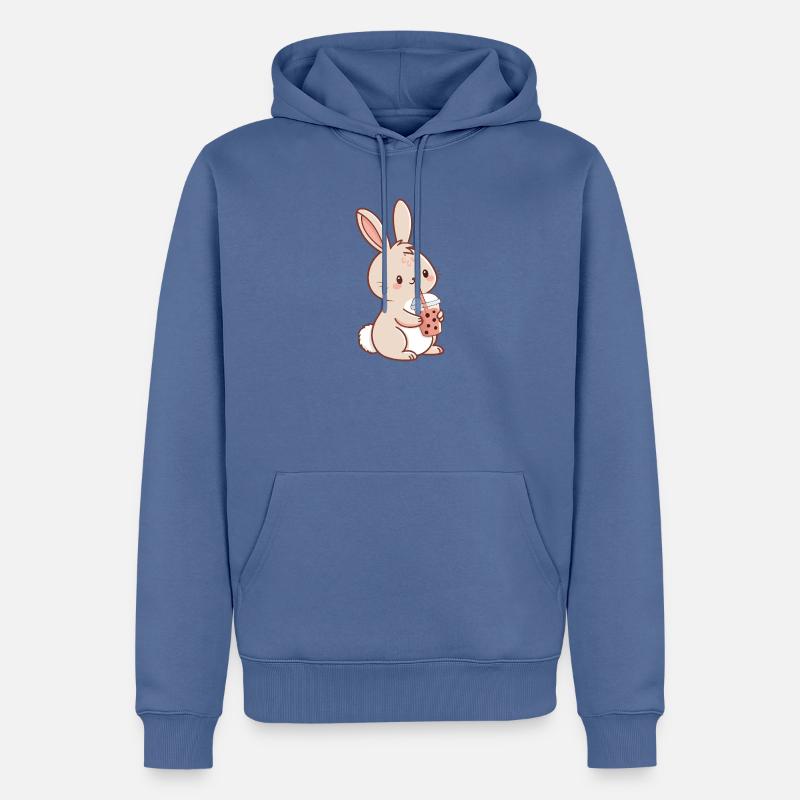 Lapin Kawaii et Bubble Tea - Sweat à capuche Premium bio Homme - bleu pigeon