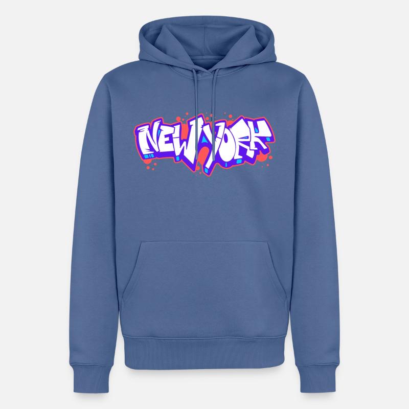 Graffiti horizontal de New York 1 - Sweat à capuche Premium bio Homme - bleu pigeon