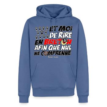 Und ich lache auf Bretonisch - Männer Premium Bio Hoodie - Taubenblau - Vorne - Nico (187cm)