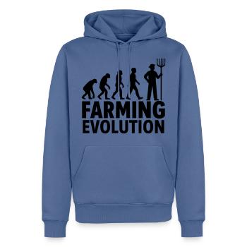 Farming Evolution Agriculture - Men’s Premium Organic Hoodie - stone blue - Front - Nico (187cm)