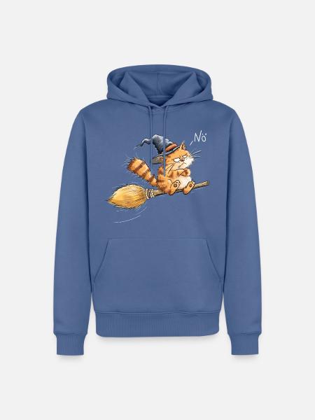 Hexenkatze Besen Halloween Katze Tierhumor Cartoon - Männer Premium Bio Hoodie - Taubenblau