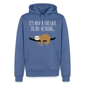 Paresse – Jamais trop tard pour rien - Sweat à capuche Premium bio Homme - bleu pigeon - Devant - Nico (187cm)
