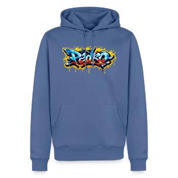 PEDRO GRAFFITI NAME FOR PERFECT GIFT PRINTABLE  - Sweat à capuche Premium bio Homme - bleu pigeon - Devant - Nico (187cm)