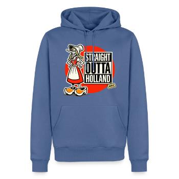 Holländische Trachten-Karikatur direkt aus Holland - Männer Premium Bio Hoodie - Taubenblau - Vorne - Nico (187cm)