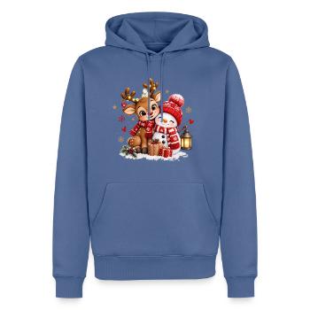 Winterfreunde Reh Schneemann - Männer Premium Bio Hoodie - Taubenblau - Vorne - Nico (187cm)