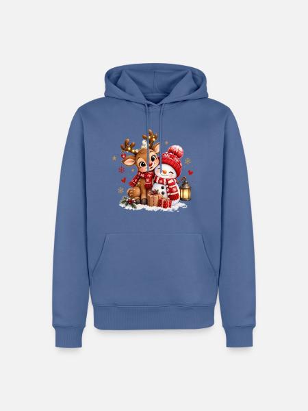 Winterfreunde Reh Schneemann - Männer Premium Bio Hoodie - Taubenblau