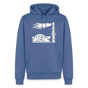 Mein Warnemünde (blanc) - Sweat à capuche Premium bio Homme - bleu pigeon - Devant - Nico (187cm)