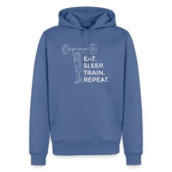 Krafttraining Fitness Muskel Bodybuilder Sportler - Männer Premium Bio Hoodie - Taubenblau - Vorne - Nico (187cm)