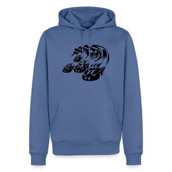 Autorallye Hoodie bedrucken und Text selber gestal - Männer Premium Bio Hoodie - Taubenblau - Vorne - Nico (187cm)