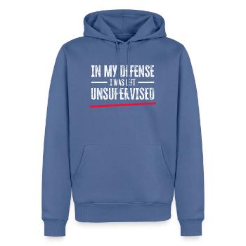 In My Defense I Was Left Unsupervised - Männer Premium Bio Hoodie - Taubenblau - Vorne - Nico (187cm)