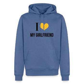 I Love My Girlfriend - Männer Premium Bio Hoodie - Taubenblau - Vorne - Nico (187cm)