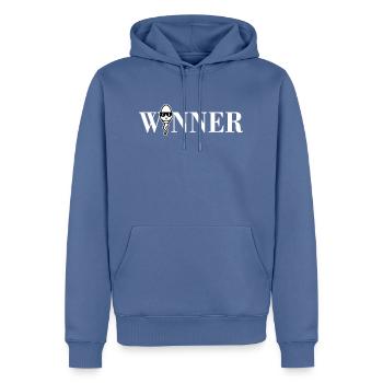 Winner spermatozoïde - Sweat à capuche Premium bio Homme - bleu pigeon - Devant - Nico (187cm)