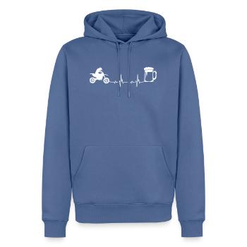 Heartbeat Beer and Motorcycle - (MOTORCYCLE) (2) - Men’s Premium Organic Hoodie - stone blue - Front - Nico (187cm)