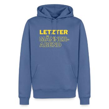 Letzter Männerabend gelb - Männer Premium Bio Hoodie - Taubenblau - Vorne - Nico (187cm)