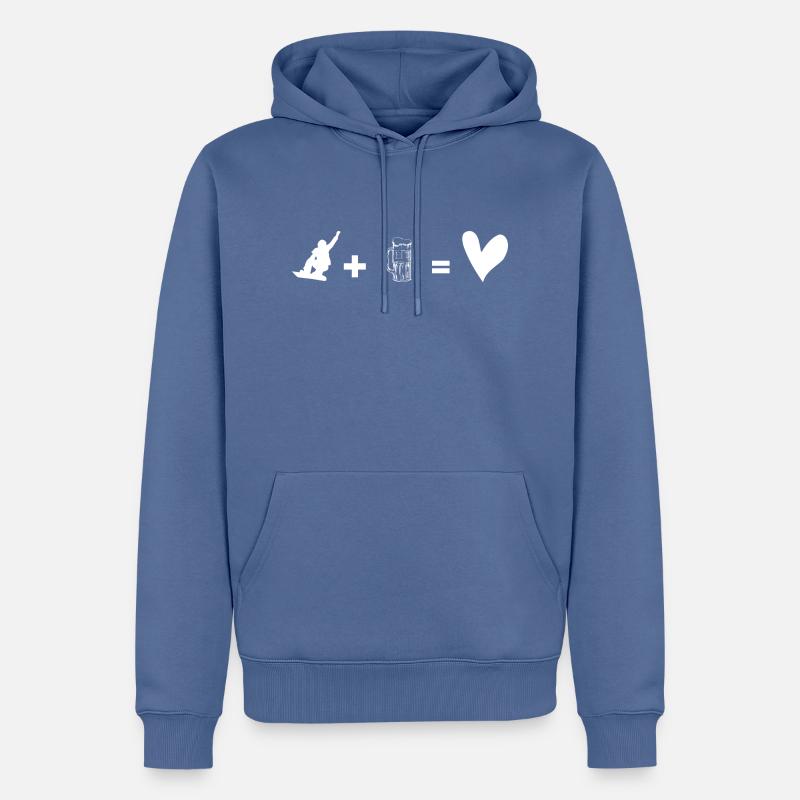 Bière - Coeur - Snowboard - (3) - Sweat à capuche Premium bio Homme - bleu pigeon