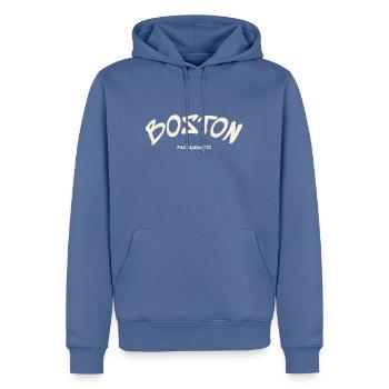 Boston - Massachusetts - USA - Amerika - Männer Premium Bio Hoodie - Taubenblau - Vorne - Nico (187cm)