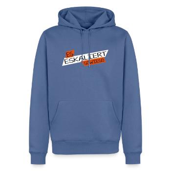 Shirt_EsEskaliert2_vector - Männer Premium Bio Hoodie - Taubenblau - Vorne - Nico (187cm)