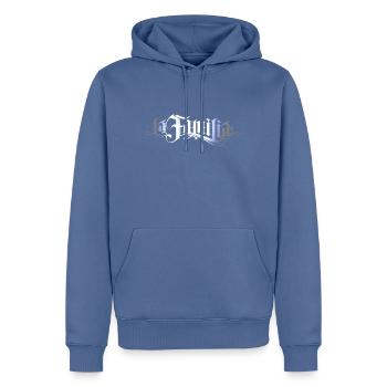 La Familia - Sweat à capuche Premium bio Homme - bleu pigeon - Devant - Nico (187cm)
