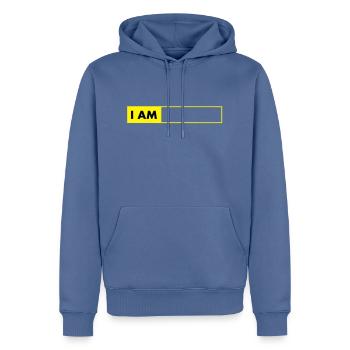 i_am__vec_2 de - Männer Premium Bio Hoodie - Taubenblau - Vorne - Nico (187cm)