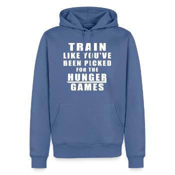 Entraînez-vous à vous lécher dans le cadeau de Hunger Games - Sweat à capuche Premium bio Homme - bleu pigeon - Devant - Nico (187cm)