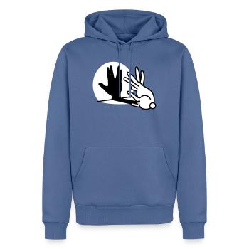 Kaninche Ombre Main Salutation volcanique trekkie - Sweat à capuche Premium bio Homme - bleu pigeon - Devant - Nico (187cm)