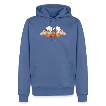 two filled beer mugs To toast Cheers - Men’s Premium Organic Hoodie - stone blue - Front - Nico (187cm)