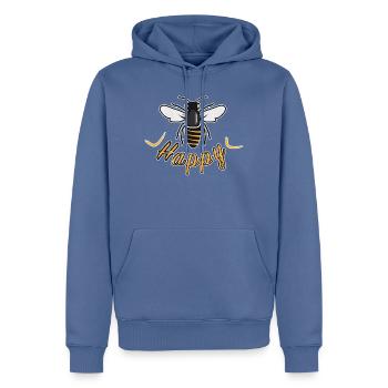 Abeille heureuse avec l’inscription « Happy » - Sweat à capuche Premium bio Homme - bleu pigeon - Devant - Nico (187cm)
