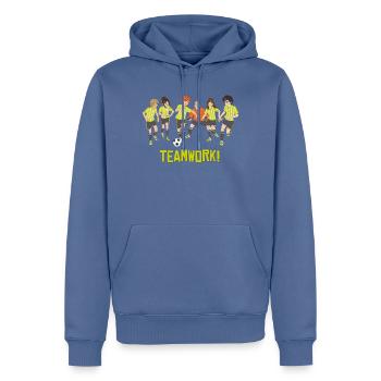 Fussballbande Teamwork Mit Fußball - Männer Premium Bio Hoodie - Taubenblau - Vorne - Nico (187cm)