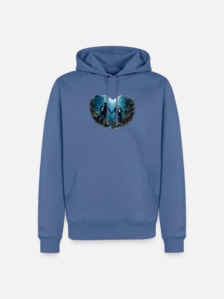 Gemeinsam abtauchen – Taucherpaar im Herzmotiv - Männer Premium Bio Hoodie - Taubenblau