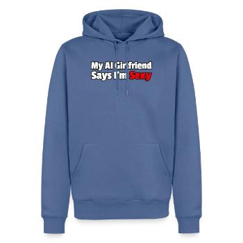 Mein AI_Girlfriend sagt, ich sei sexy - Männer Premium Bio Hoodie - Taubenblau - Vorne - Nico (187cm)