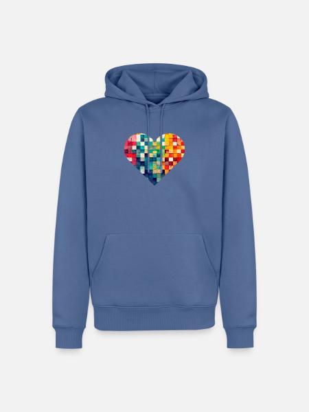 Mehrfarbiges Mosaikherz - Männer Premium Bio Hoodie - Taubenblau