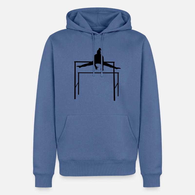 Gymnastics, Gymnast doing Uneven Bars - Sweat à capuche Premium bio Homme - bleu pigeon