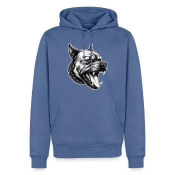 Pitbull Power – Stark. Treu. Furchtlos. - Männer Premium Bio Hoodie - Taubenblau - Vorne - Nico (187cm)