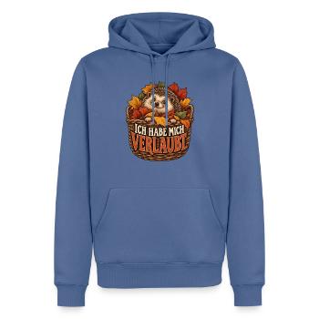 Ich habe mich verlaubt – Igel im Laubkorb - Männer Premium Bio Hoodie - Taubenblau - Vorne - Nico (187cm)