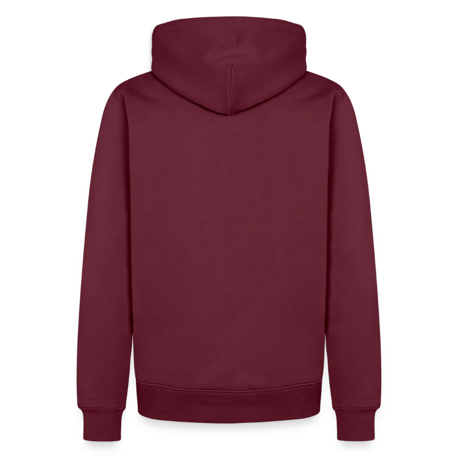 Moon Bay badge on a men’s premium organic hoodie, burgundy, back
