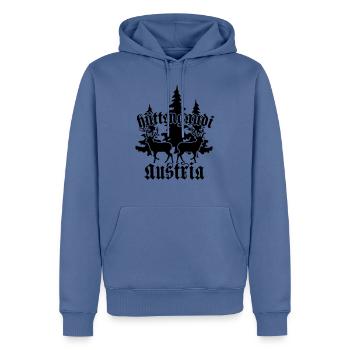 Hüttengaudi Austria - Männer Premium Bio Hoodie - Taubenblau - Vorne - Nico (187cm)