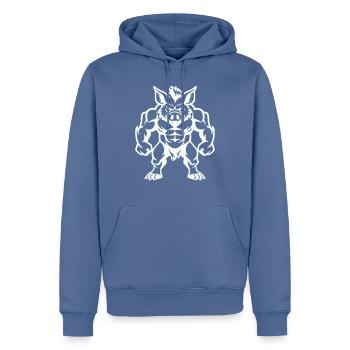 Bande dessinée Sanglier - Sweat à capuche Premium bio Homme - bleu pigeon - Devant - Nico (187cm)