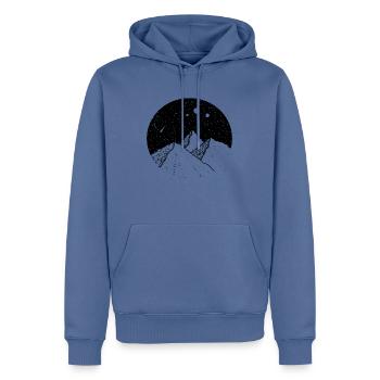 Montagnes dans le ciel étoilé - Sweat à capuche Premium bio Homme - bleu pigeon - Devant - Nico (187cm)