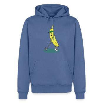 Banane golf sport banane fruits frais - Sweat à capuche Premium bio Homme - bleu pigeon - Devant - Nico (187cm)