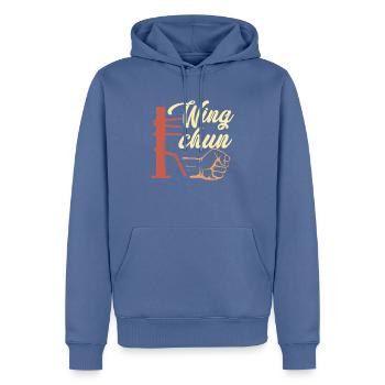 Wing Chun Geschenk - Männer Premium Bio Hoodie - Taubenblau - Vorne - Nico (187cm)